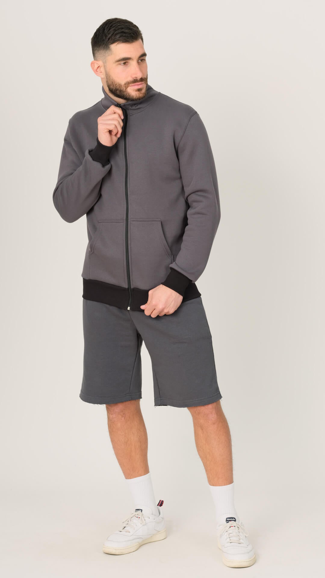 Soft Fleece Jacket with Pockets, Front View in Grey
