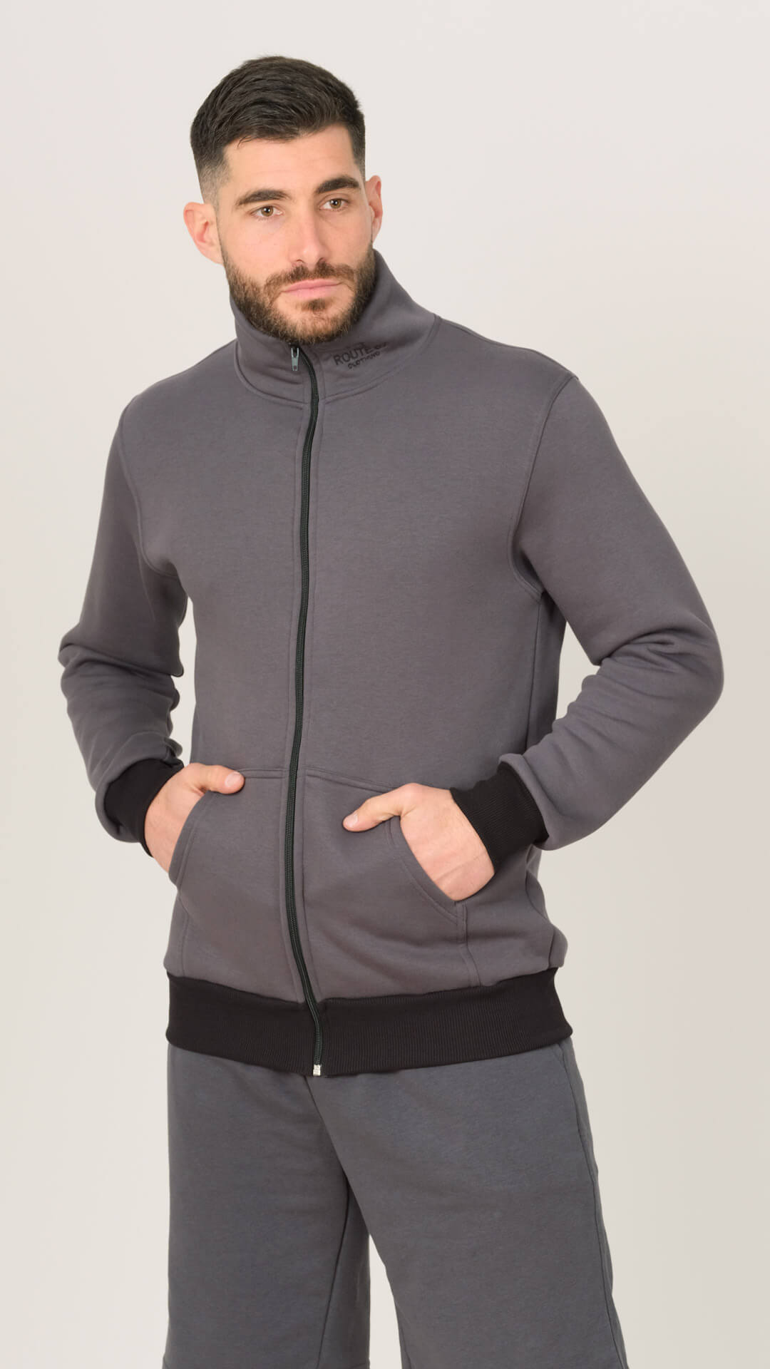 Soft Fleece Jacket with Pockets, Front View in Grey