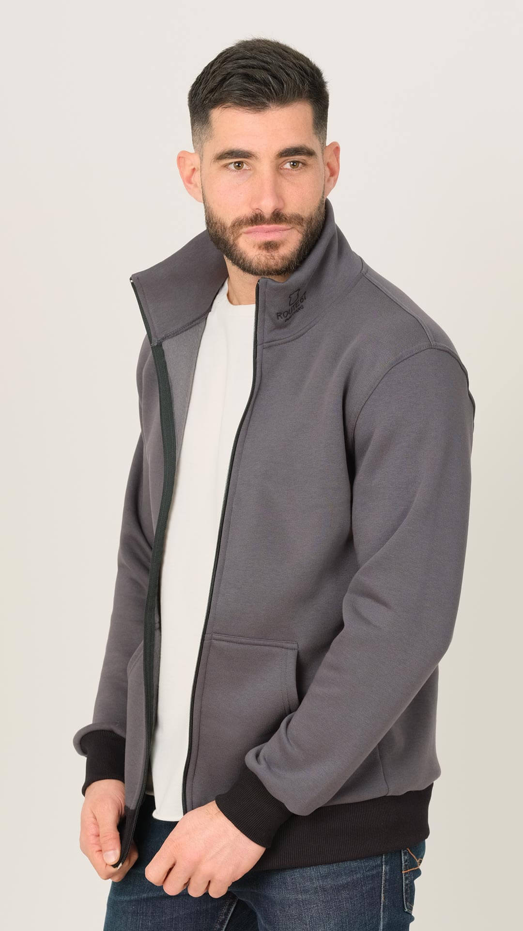 Soft Fleece Jacket with Pockets, Side View in Grey