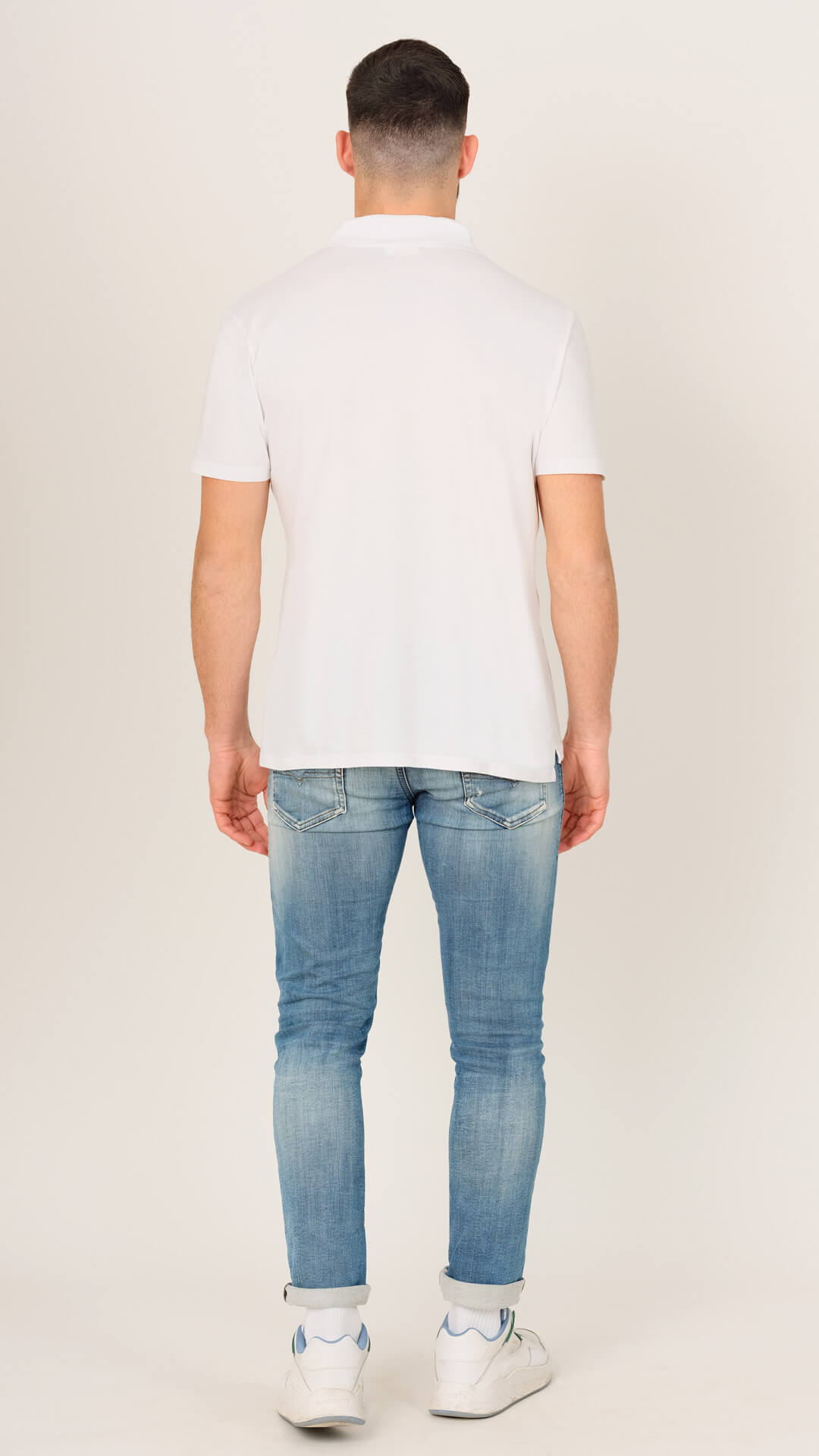 Jones T-Shirt with Zip Collar in White, Back View