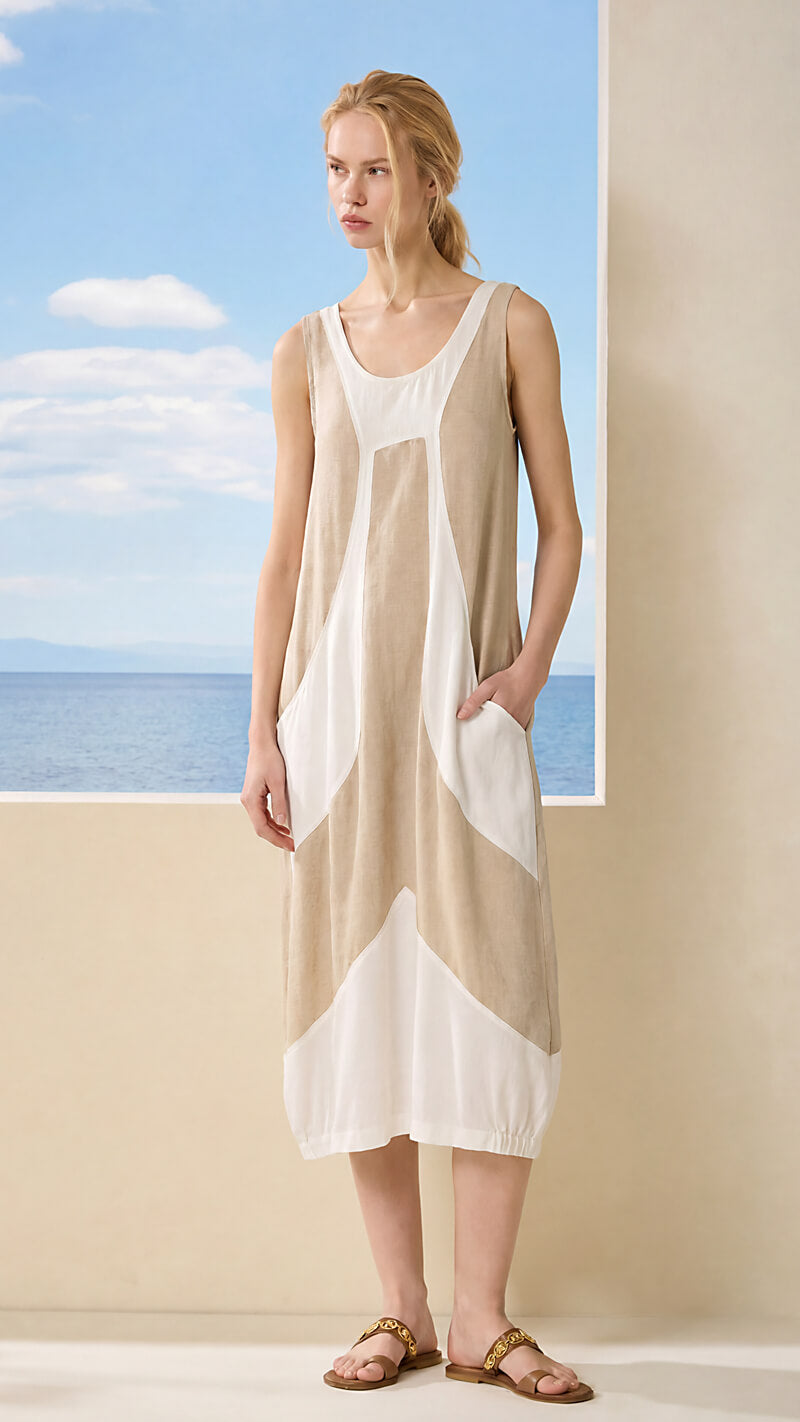 DS Colorblock Linen-Cotton Dress