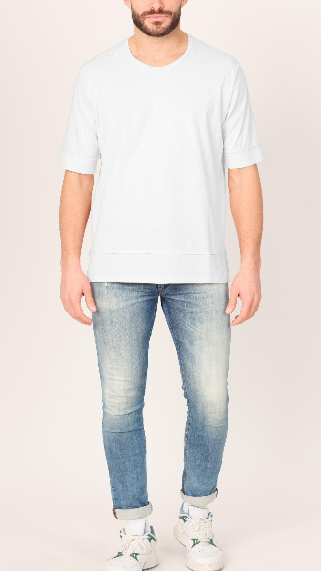 Men's External Seams T-Shirt on White, Front View