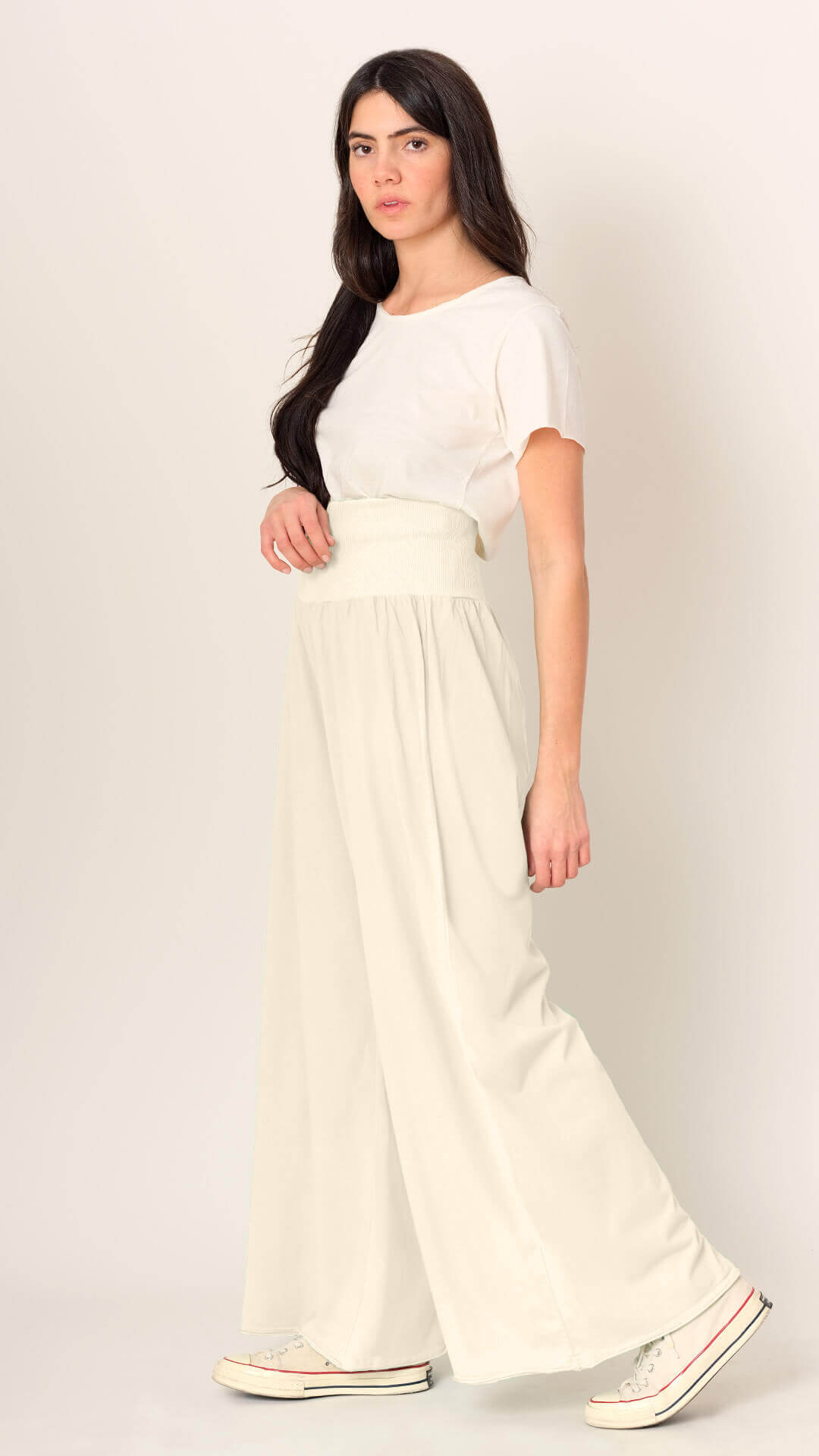 Wide-Leg Cotton Trousers, Side View, in Off White