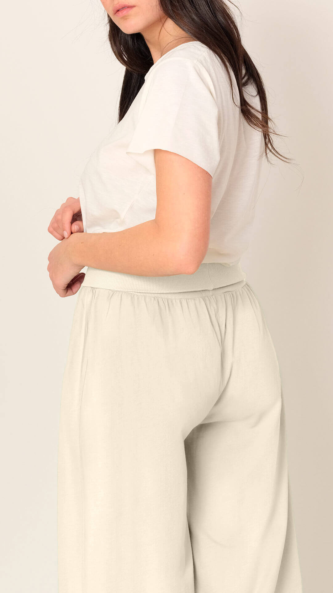 Wide-Leg Cotton Trousers, Back View, in Off White