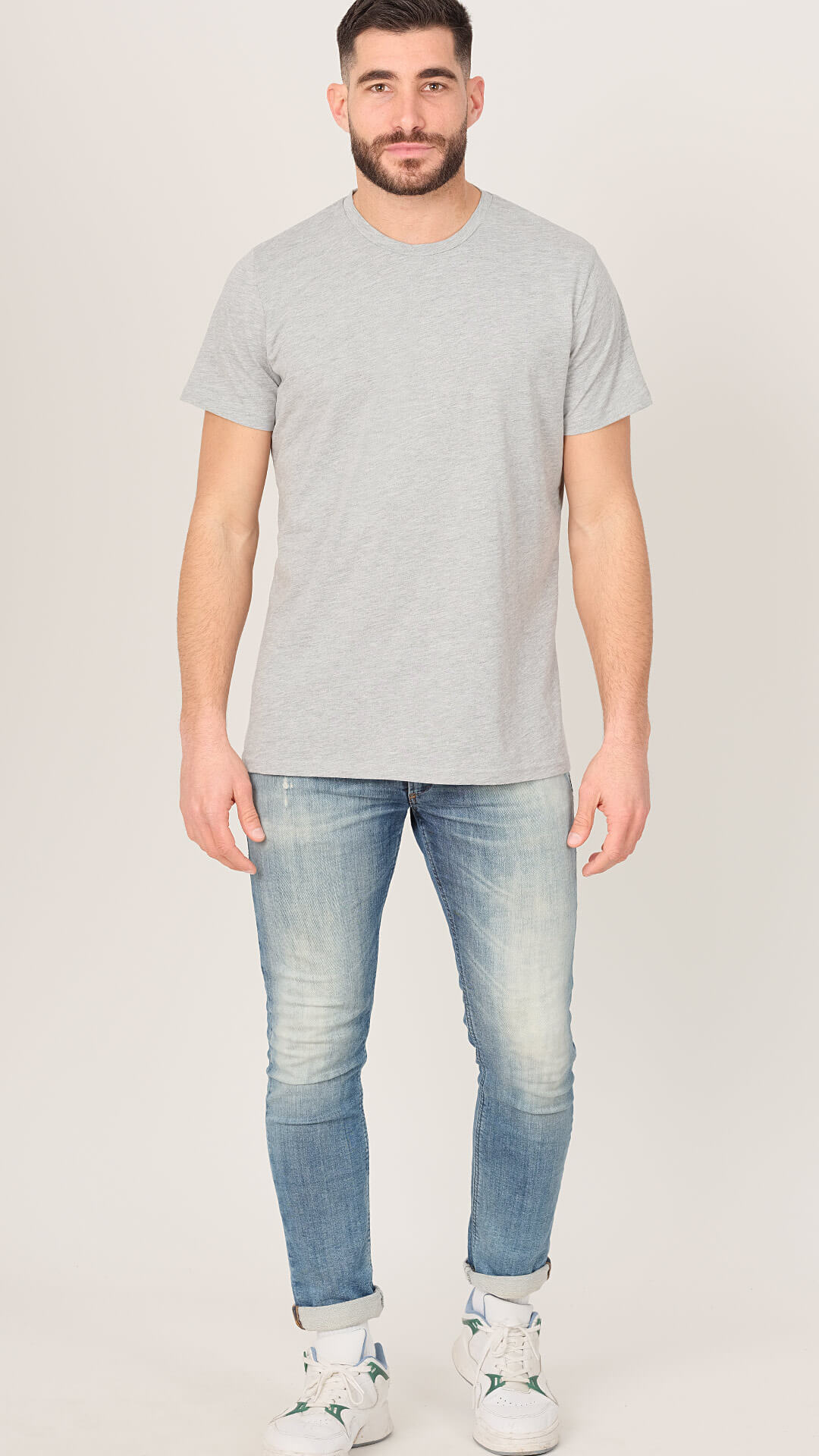 Men's basic cotton t-shirt in light grey - front view