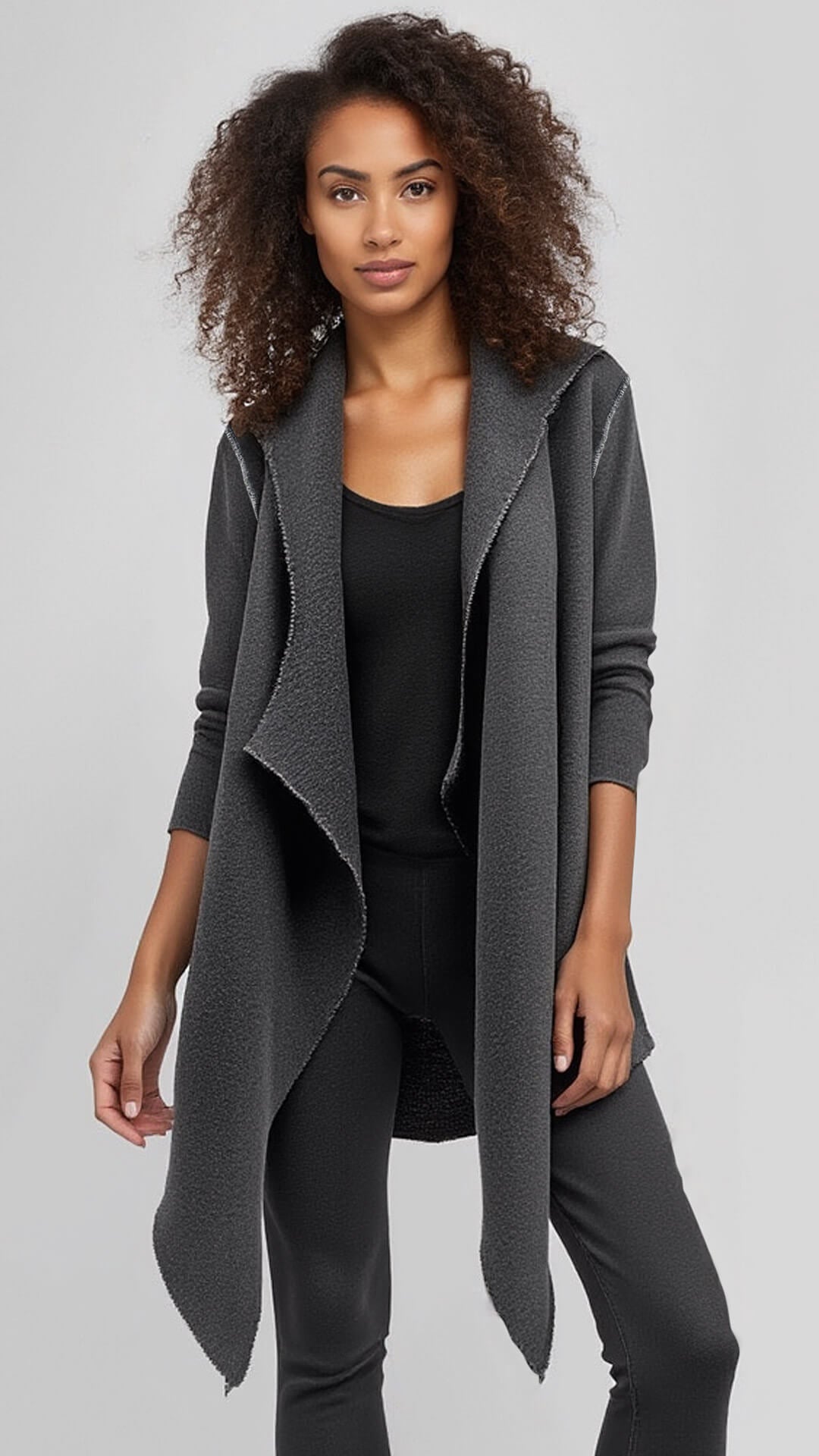 Pointy Cardigan, Front View, in Dark Grey