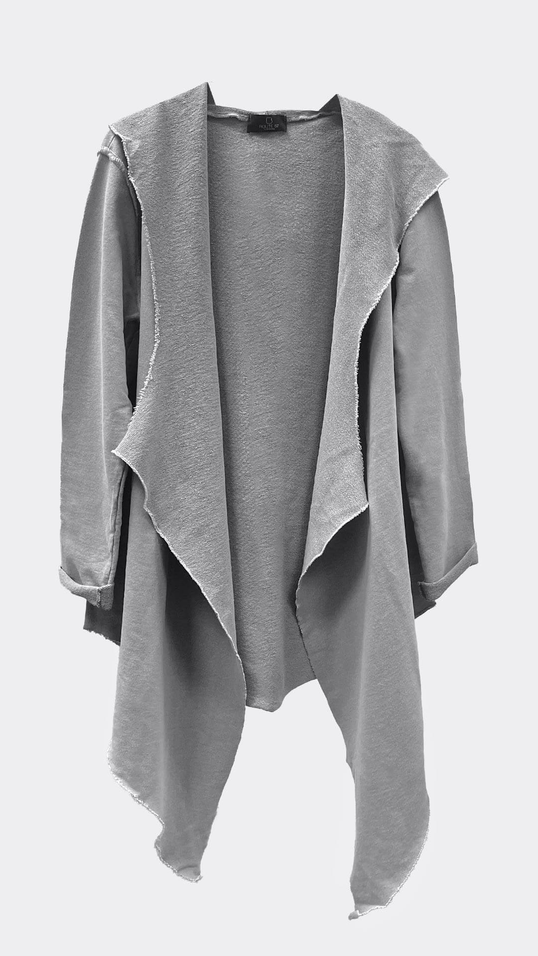 Pointy Cardigan, Front View, in Light Grey