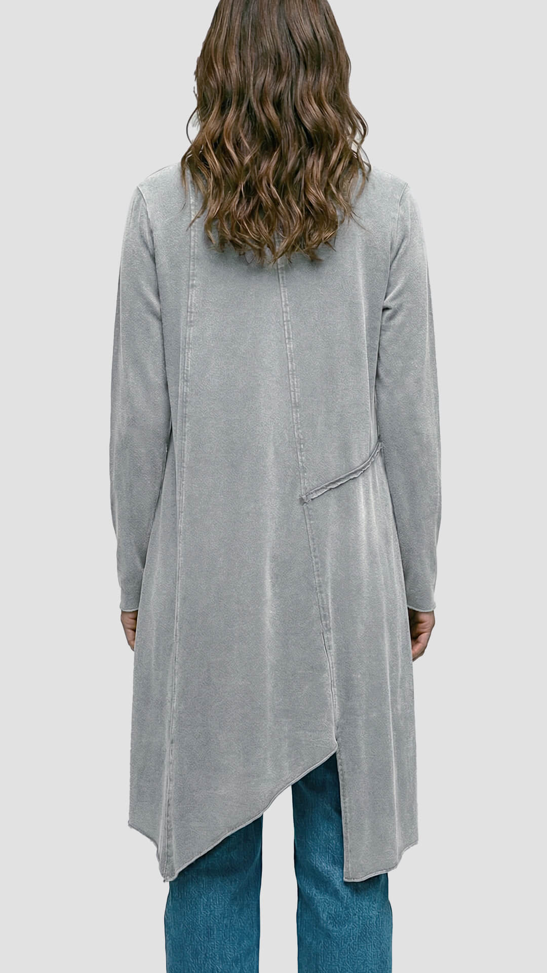 Raw Seams Dress in Light Grey back view