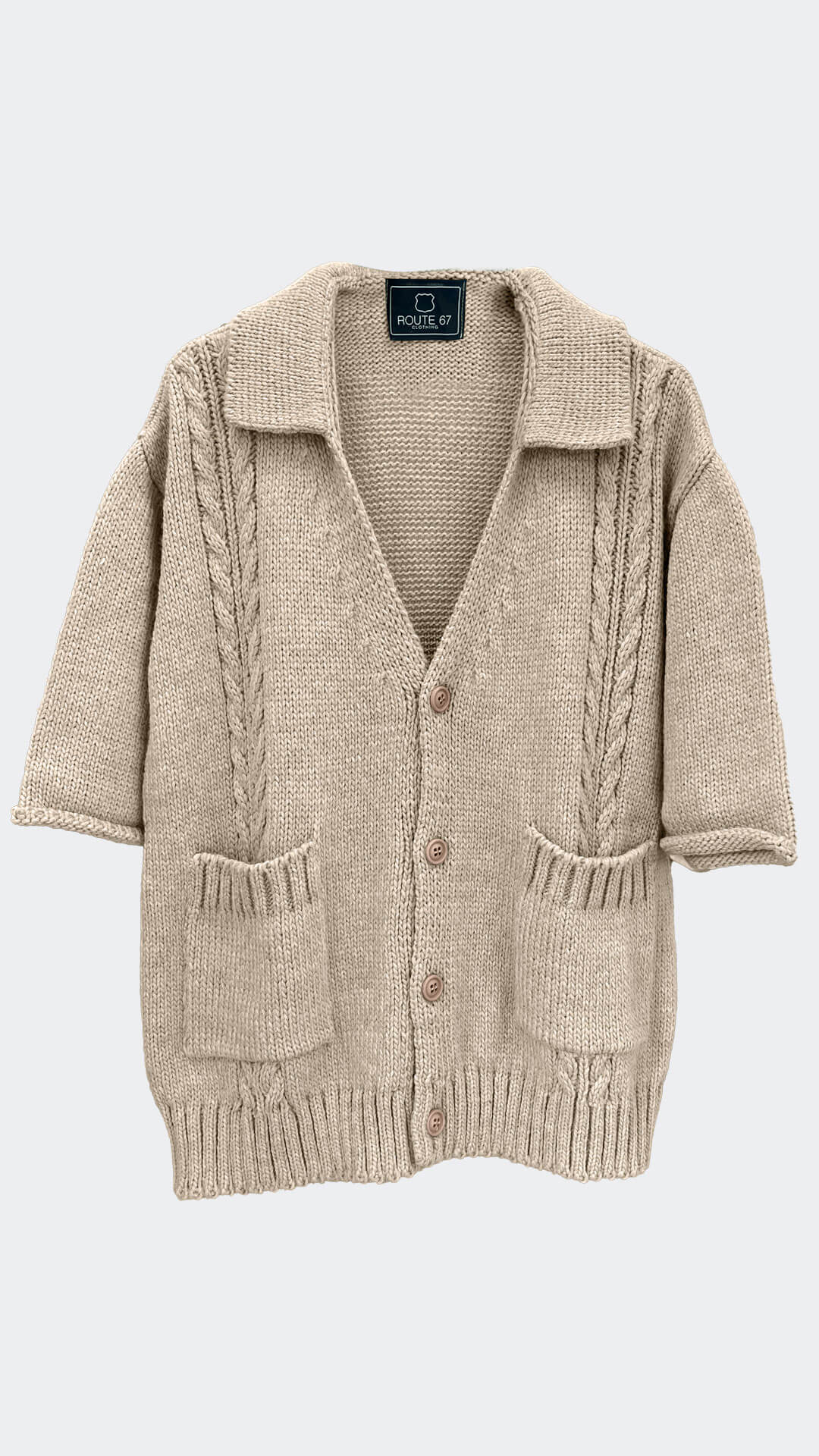 Knitted Cardigan RetroModern in Beige, Front View