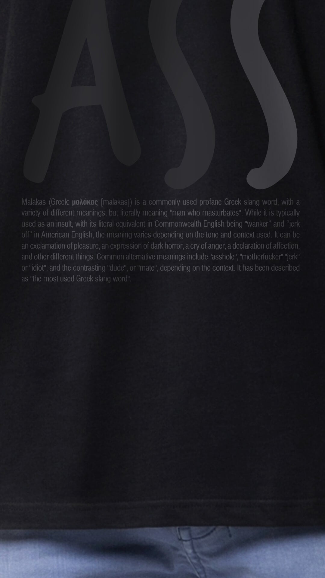 Cotton T-shirt with Silkprint "DON'T BE A MALAKASS" in Black, Detail