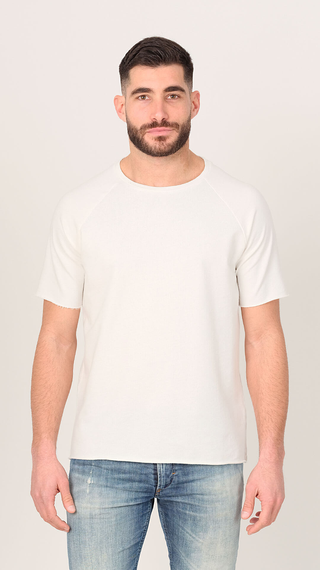 Men's Raglan T-Shirt in White, Front View.