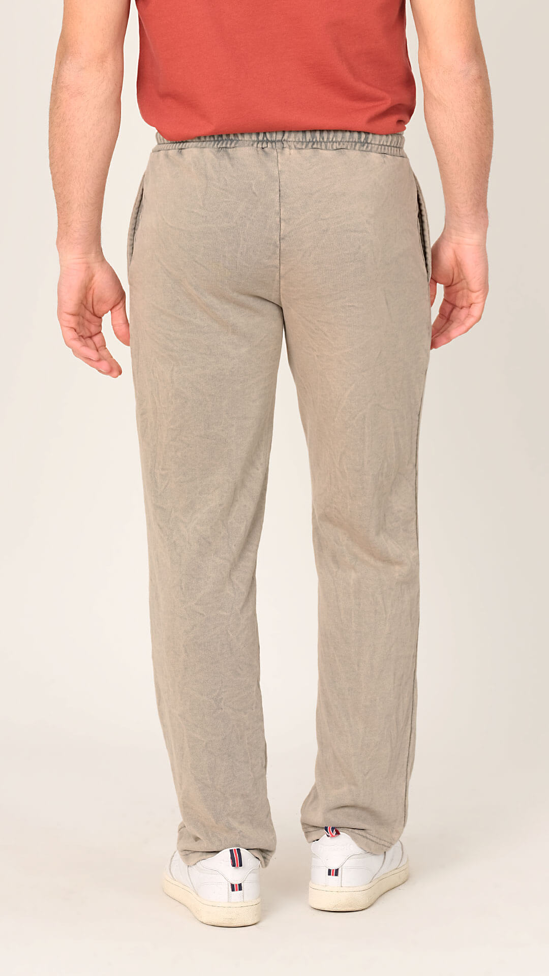 Stonewashed Cotton Sweatpants, Back View in Light Brown