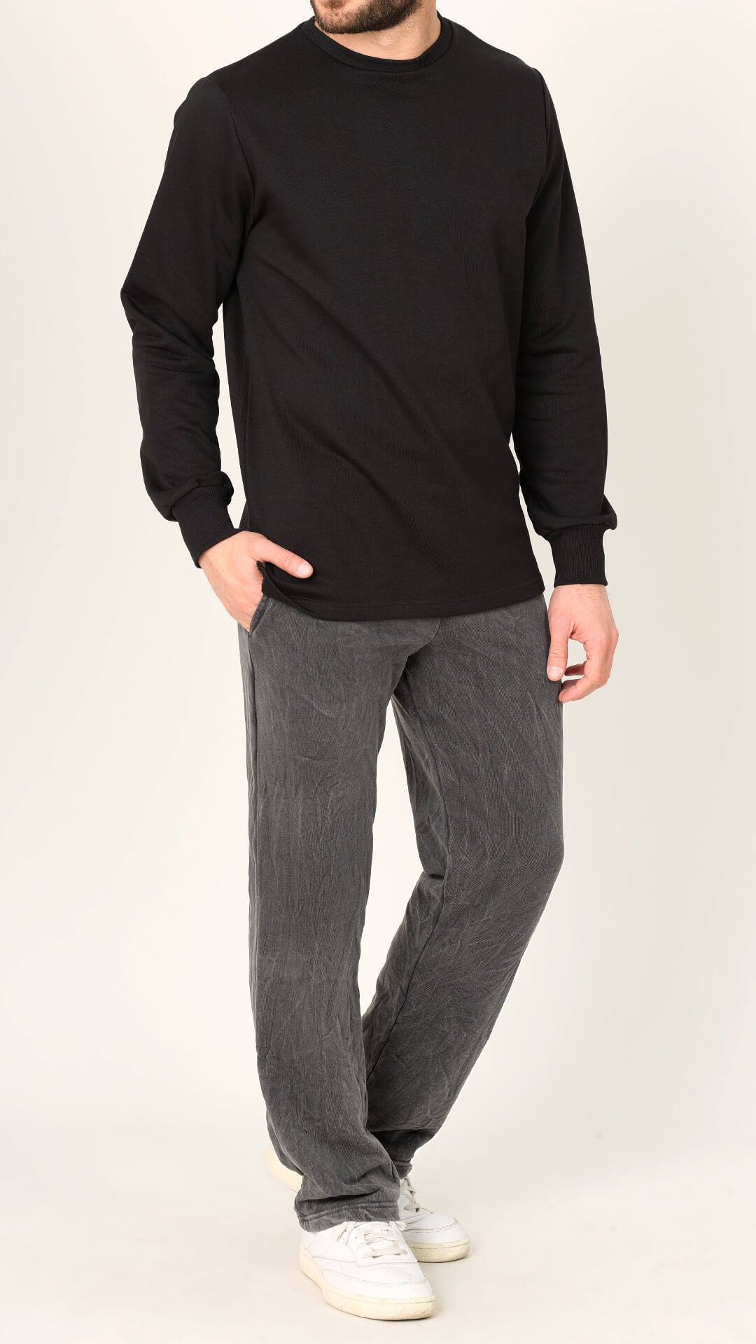 Stonewashed Cotton Sweatpants, Front View in Grey