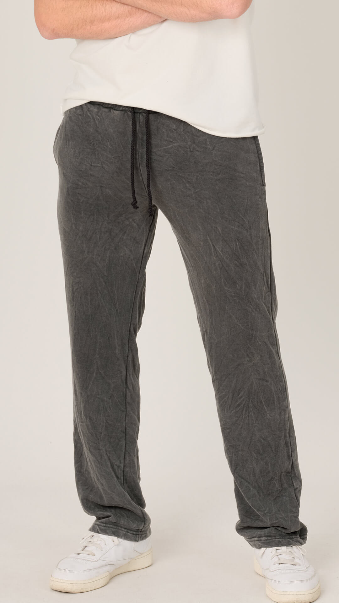 Stonewashed Cotton Sweatpants, Front View in Grey