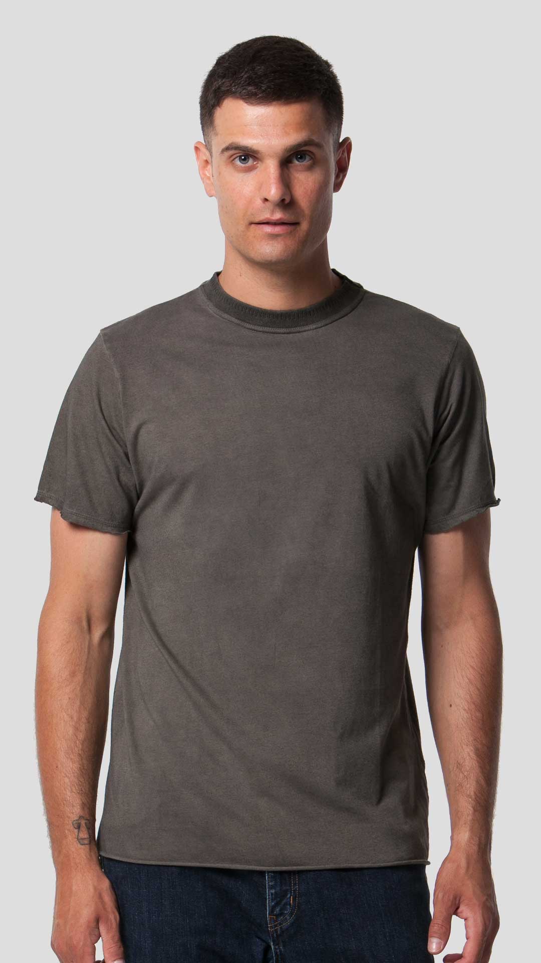 Knitted Neck T-Shirt in Brown, Front View