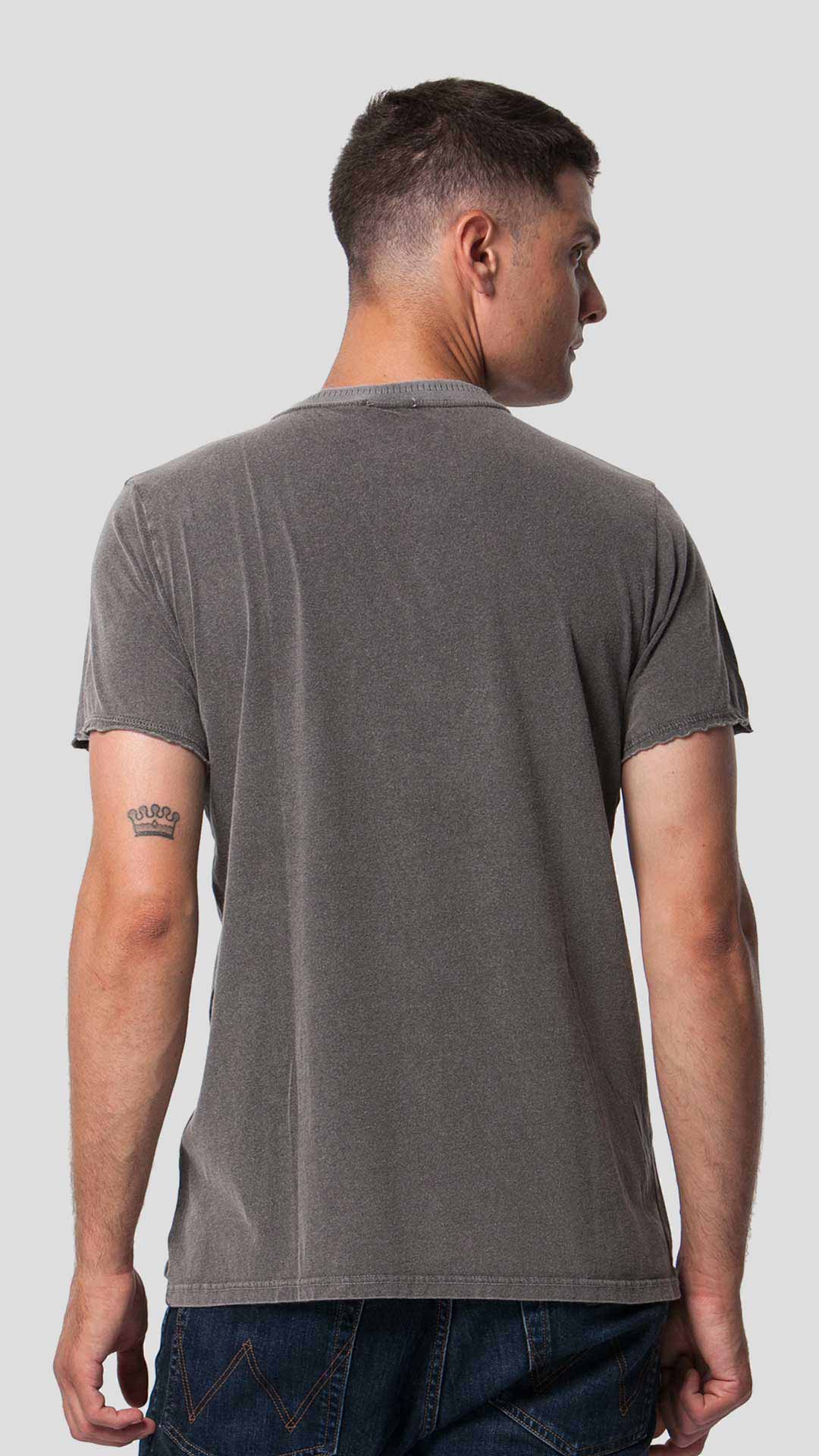 Knitted Neck T-Shirt in Grey, Back View