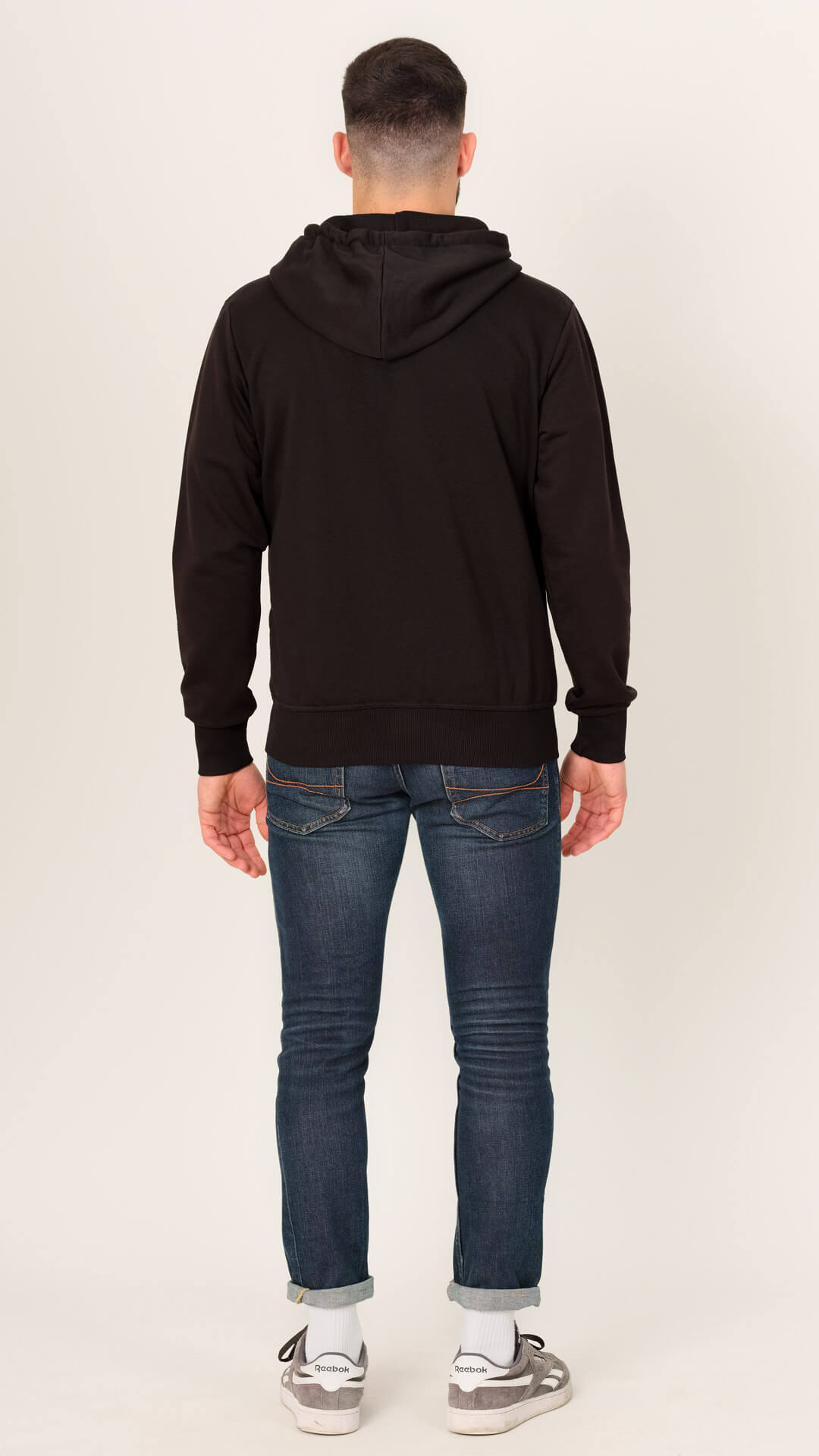 Tommy Zipped Hoodie Sweatshirt, Back View in Black