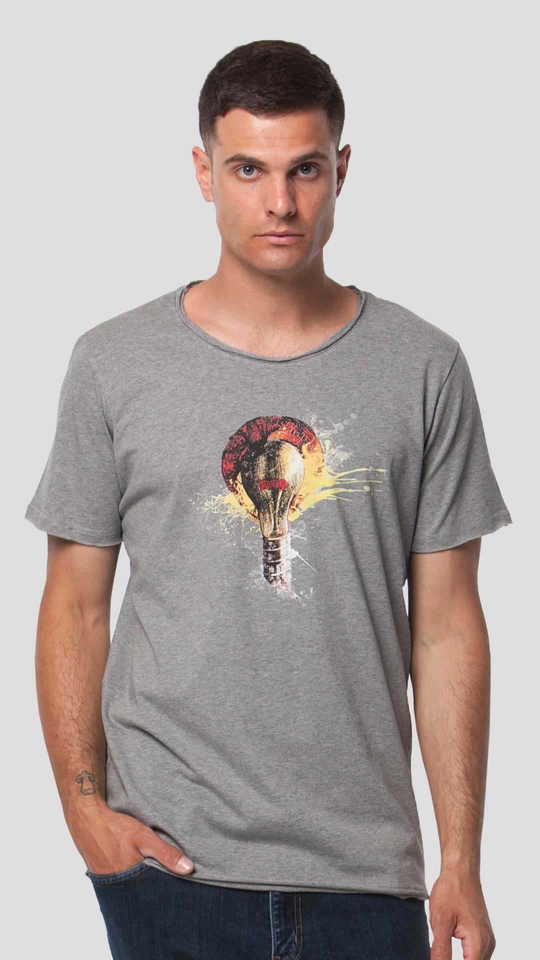 Bulb T-Shirt with Graphic Design in Grey, Front View