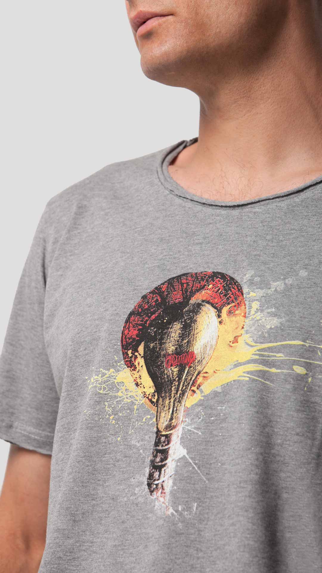 Bulb T-Shirt with Graphic Design in Grey, Close Up