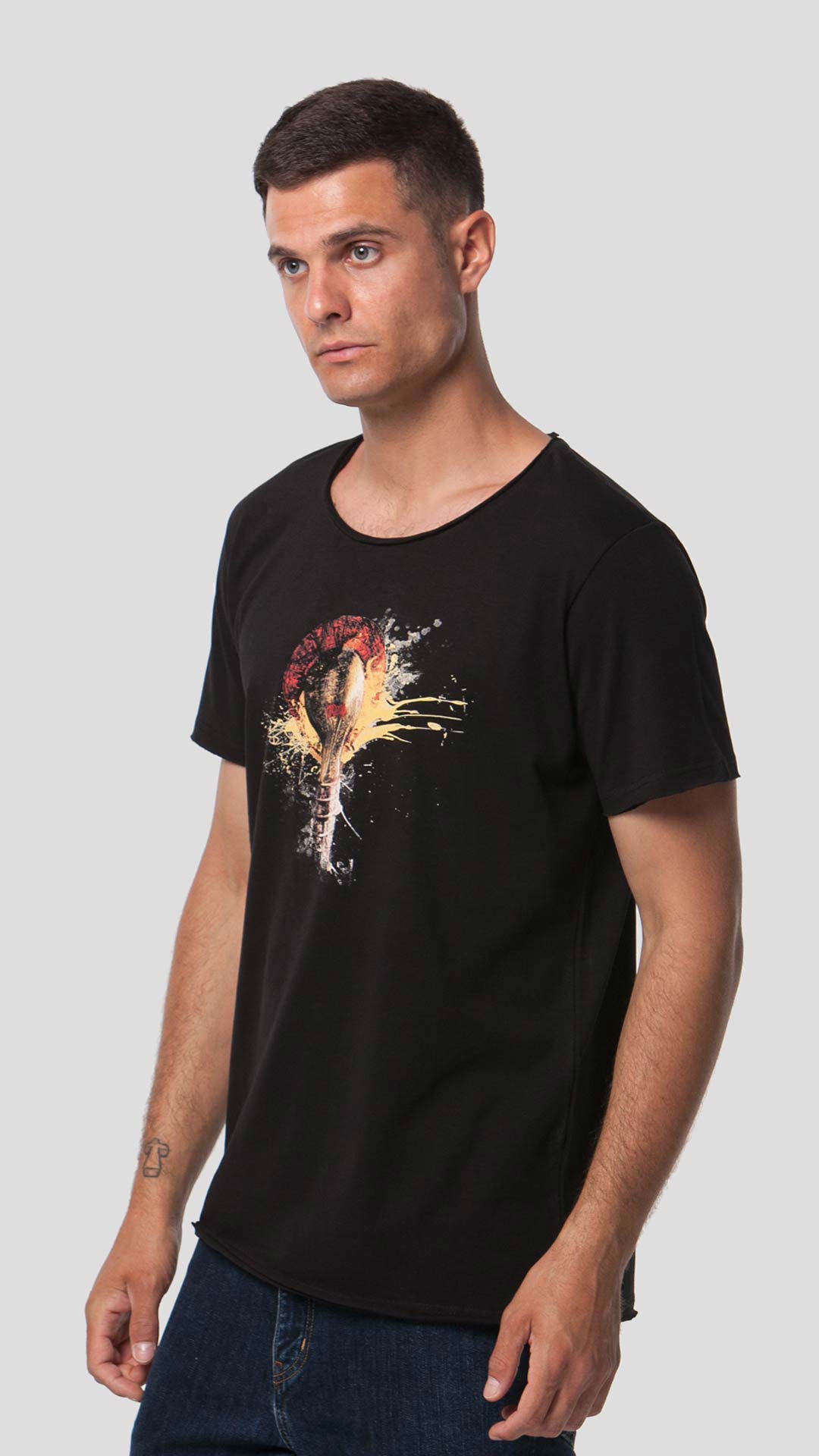 Bulb T-Shirt with Graphic Design in Black, Side View