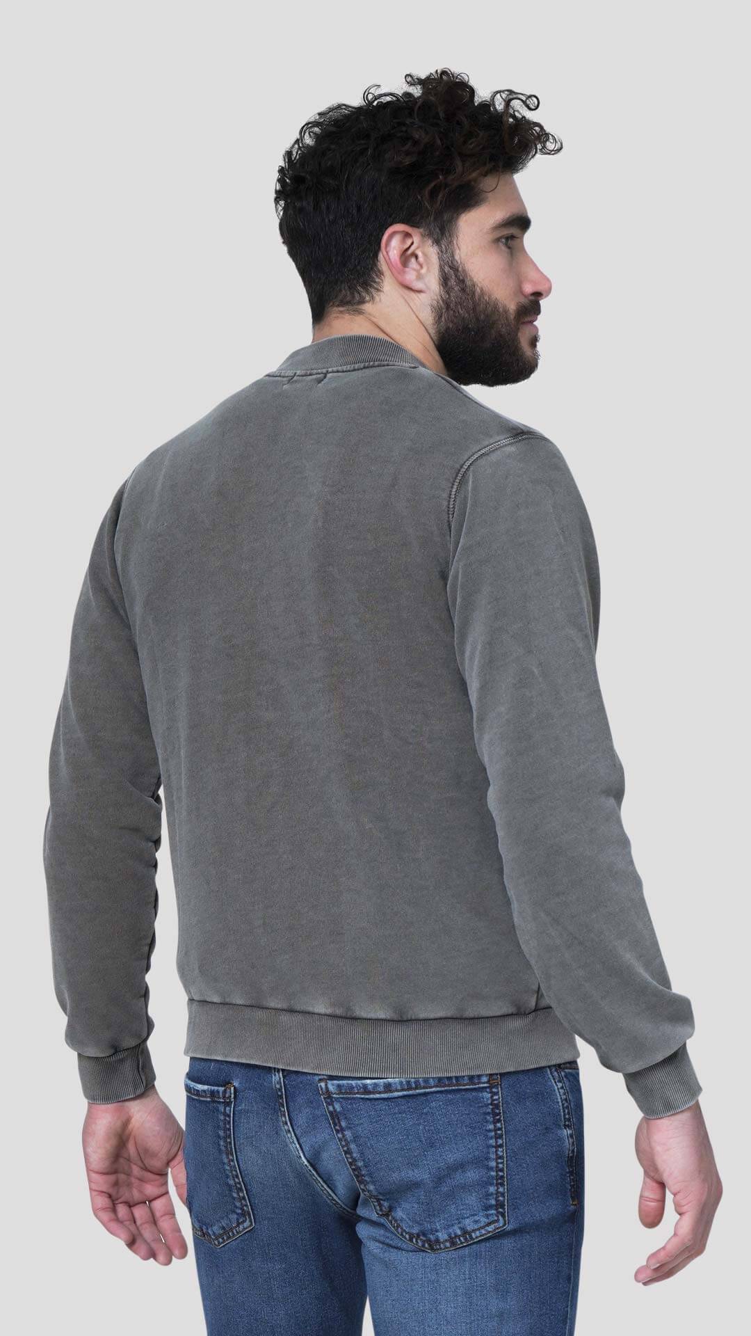 Bomber Style Cotton Jacket, Back View in Grey