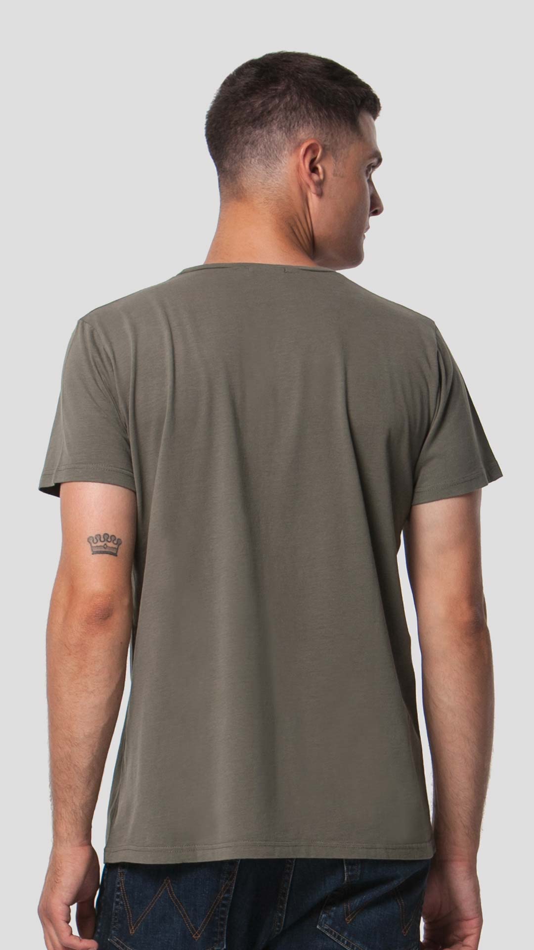 Greek Sea T-Shirt with Unfolding Print, in Khaki, Back View