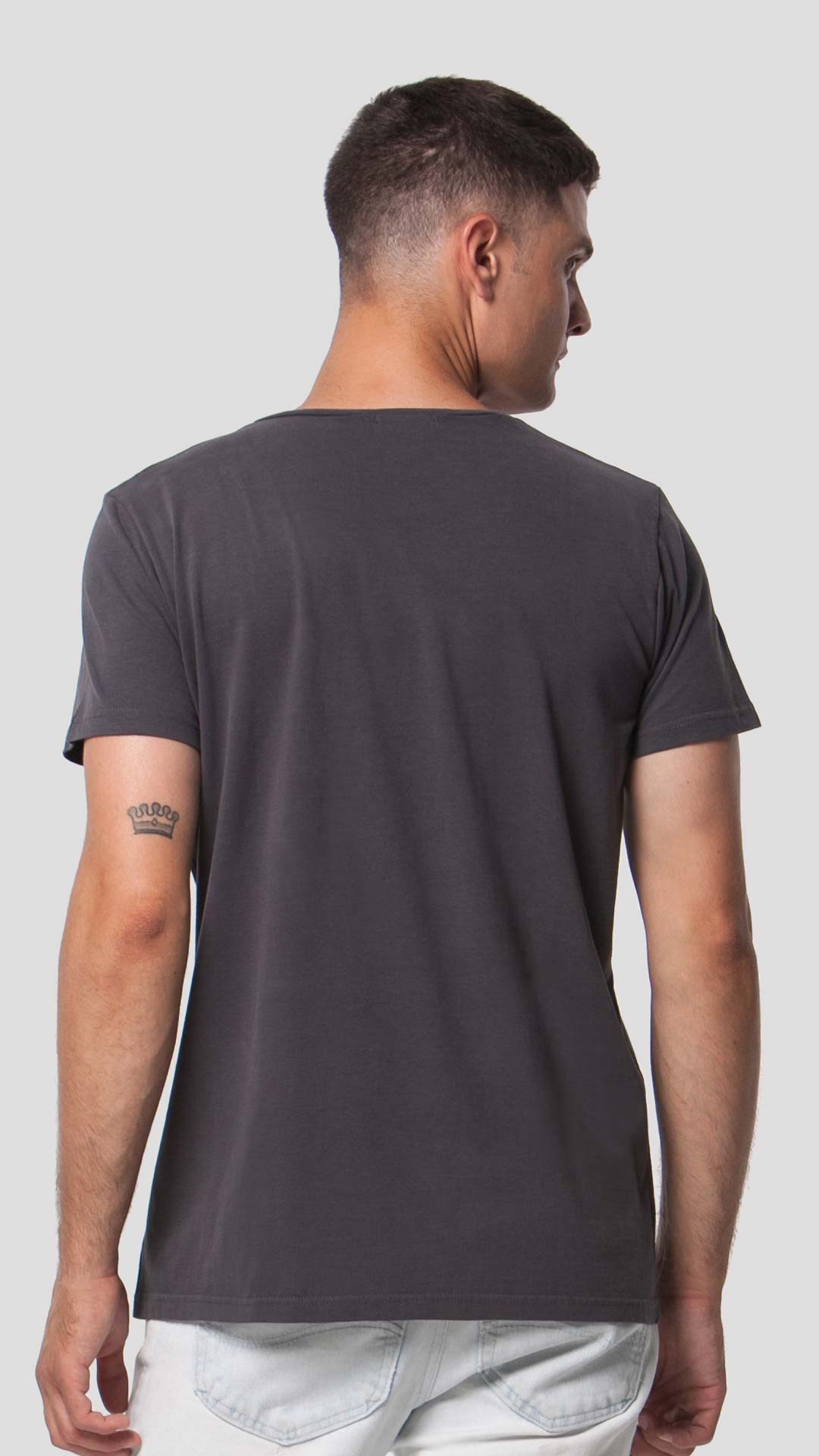 Greek Sea T-Shirt with Unfolding Print, in Grey, Back View