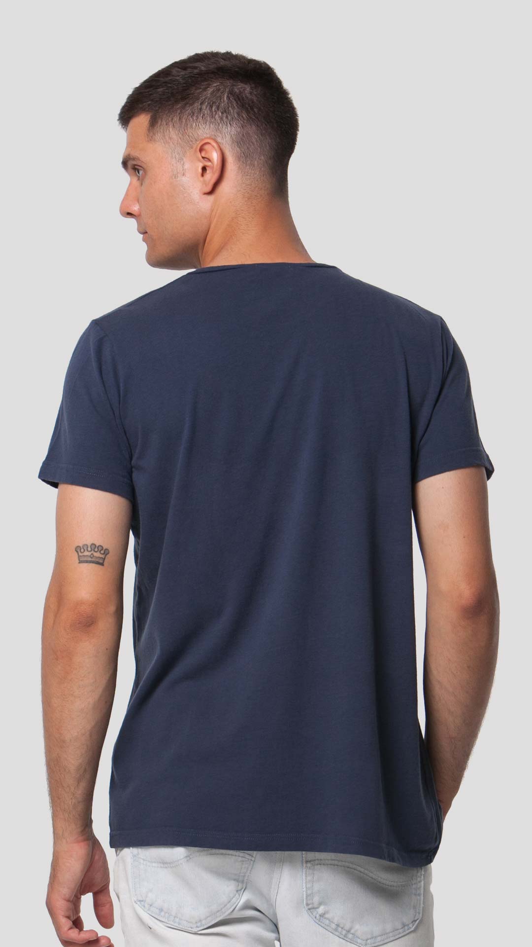 Greek Sun T-Shirt with Unfolding Print, in Dark Blue, Back View