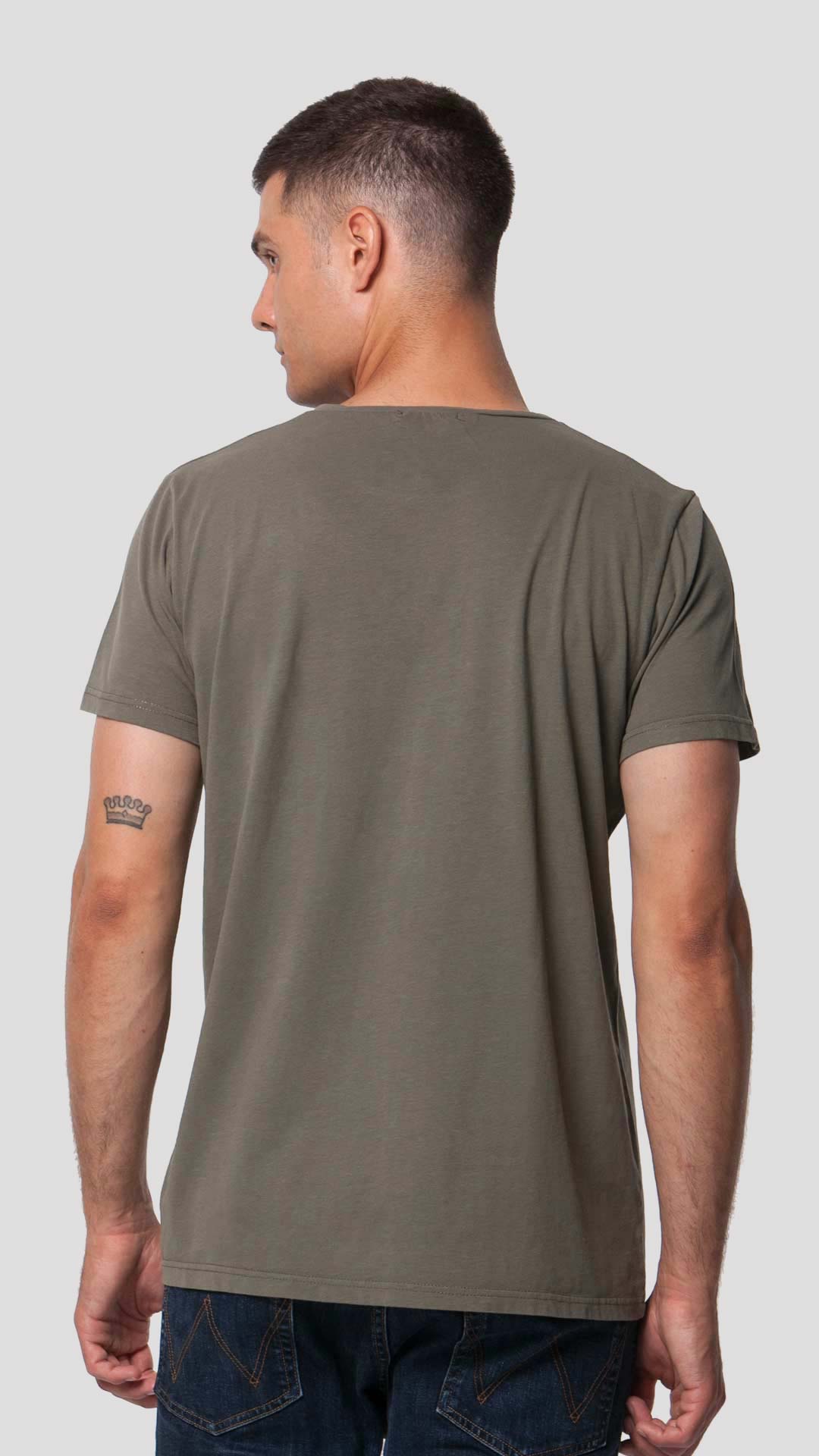 Greek Sun T-Shirt with Unfolding Print, in Khaki, Back View