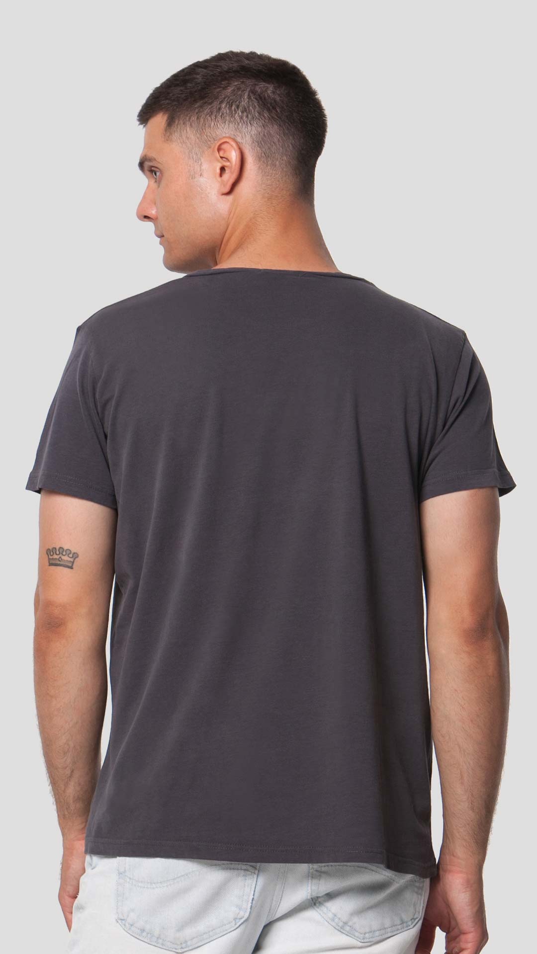Greek Sun T-Shirt with Unfolding Print, in Dark Grey, Back View
