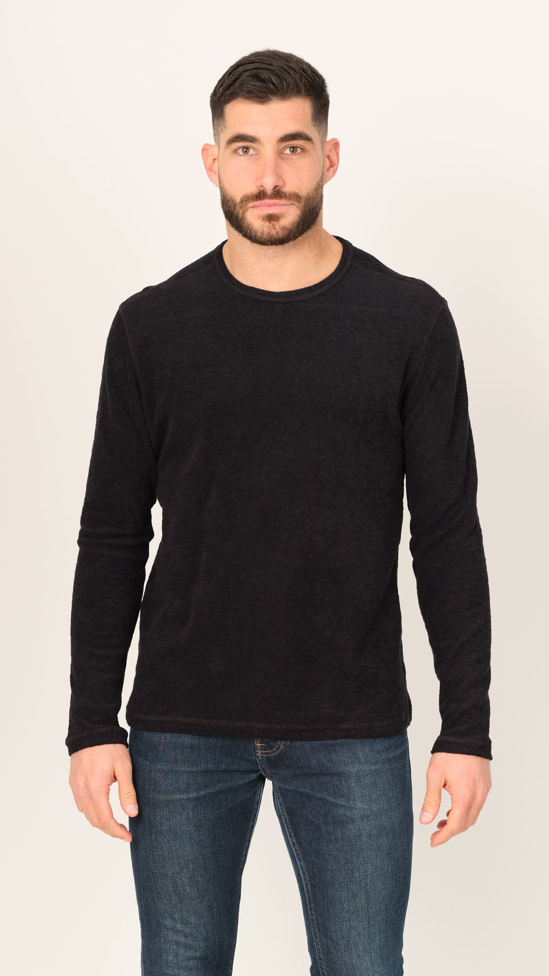 Textured Sweatshirt, Front View, in Black