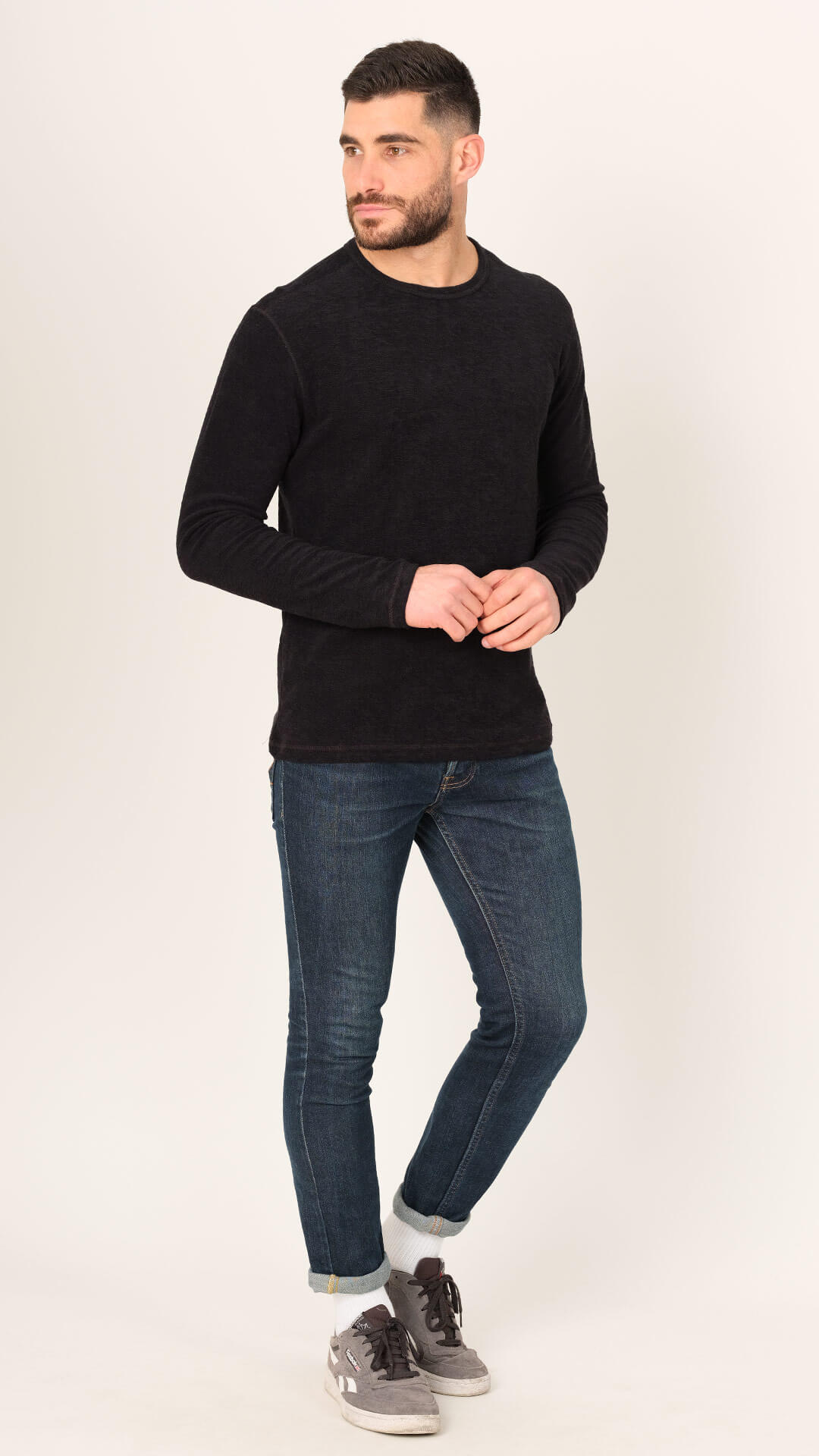 Textured Sweatshirt, Front View, in Black