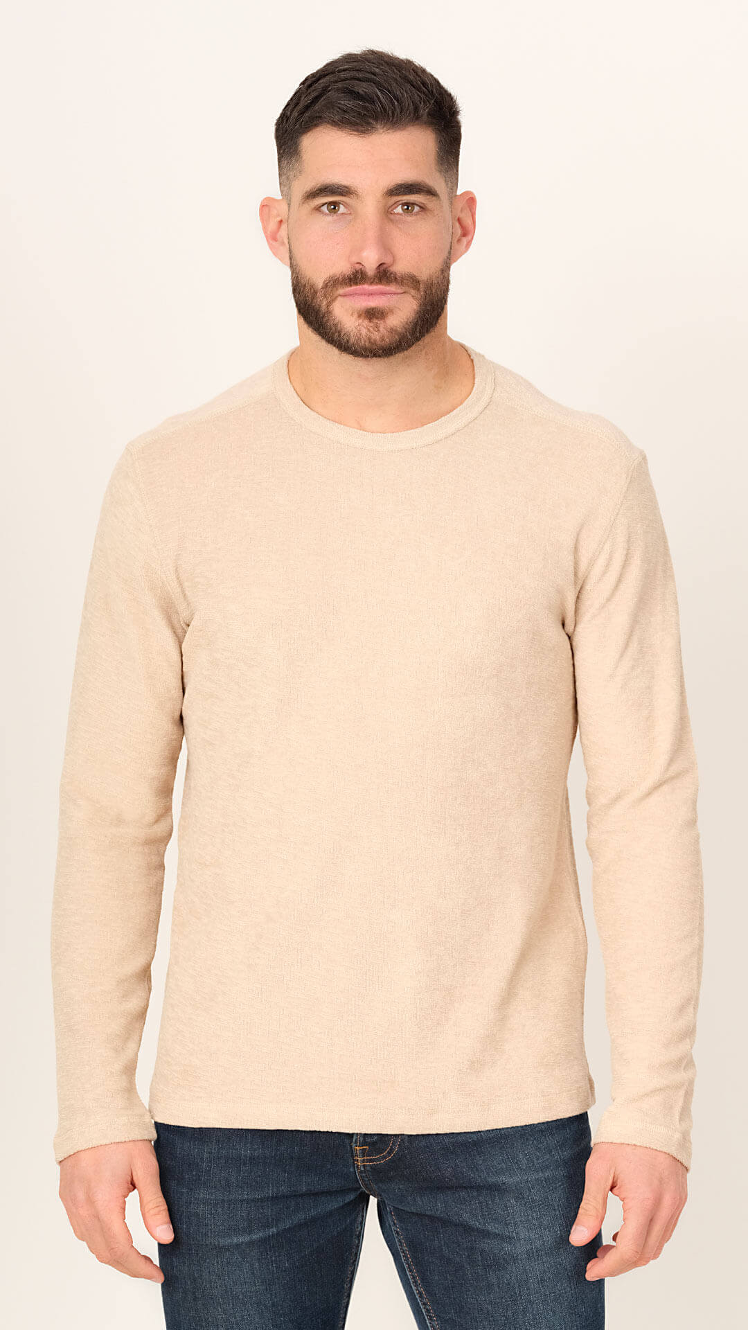 Textured Sweatshirt, Front View, in Light Beige