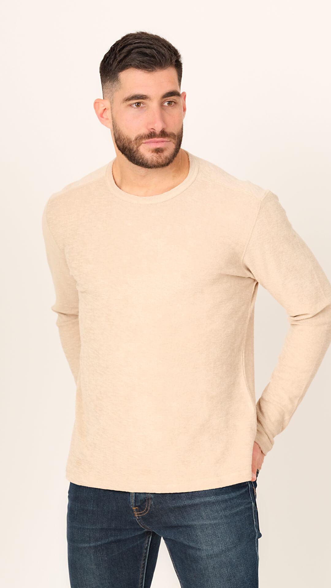 Textured Sweatshirt, Front View, in Light Beige