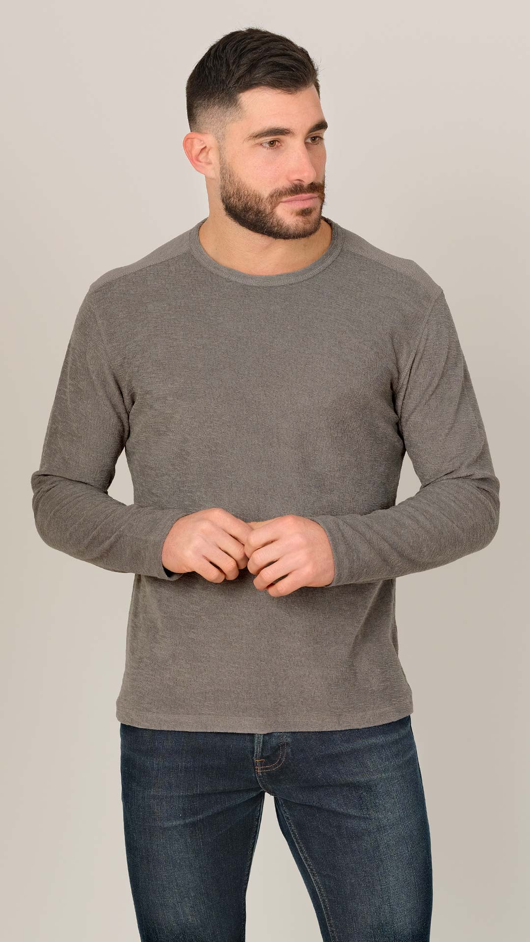 Textured Sweatshirt, Front View, in Grey