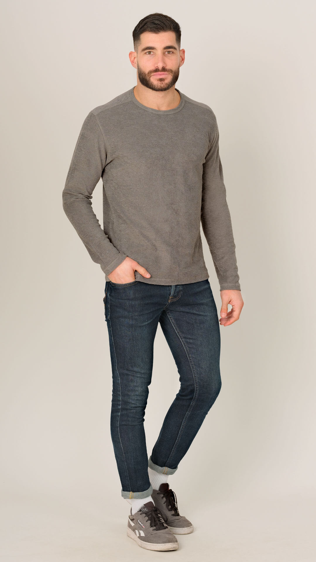 Textured Sweatshirt, Front View, in Grey