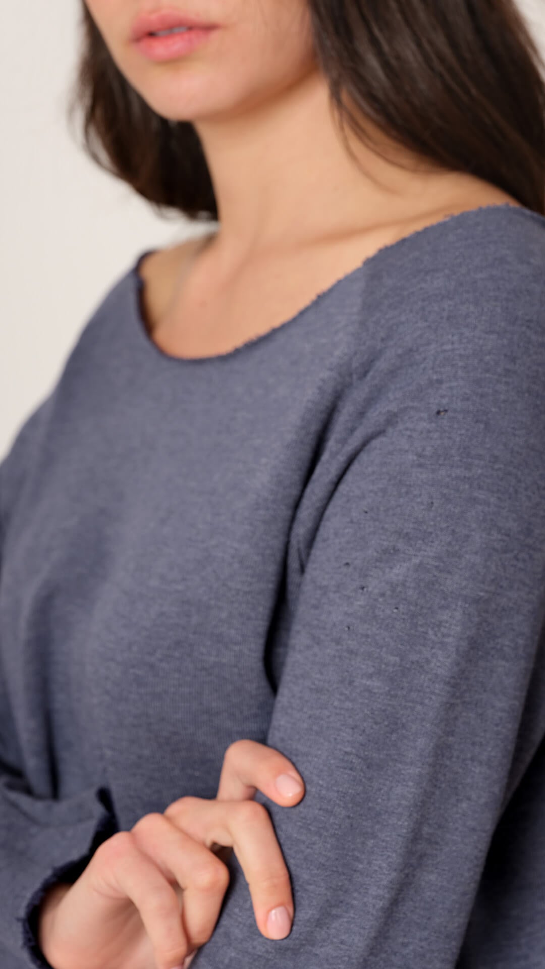 Raw Cut Boat Neck Sweatshirt, Close Up, in Blue