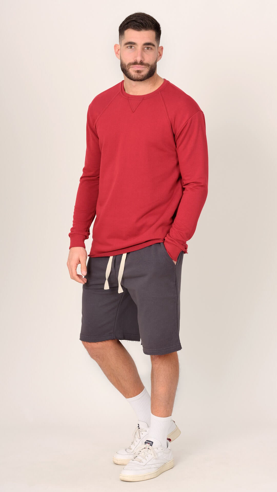 Dougal Sweatshirt with Raw Cut Design, Front View in Red