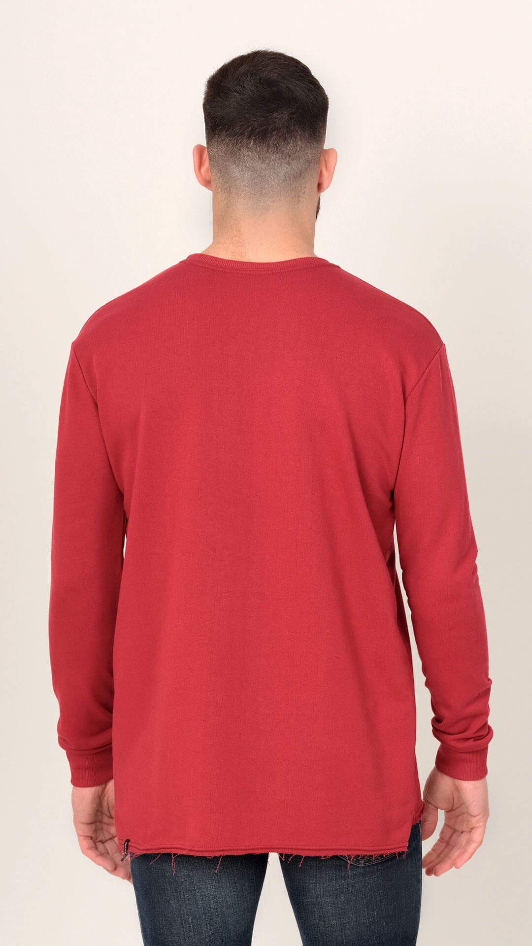 Dougal Sweatshirt with Raw Cut Design, Back View in Red