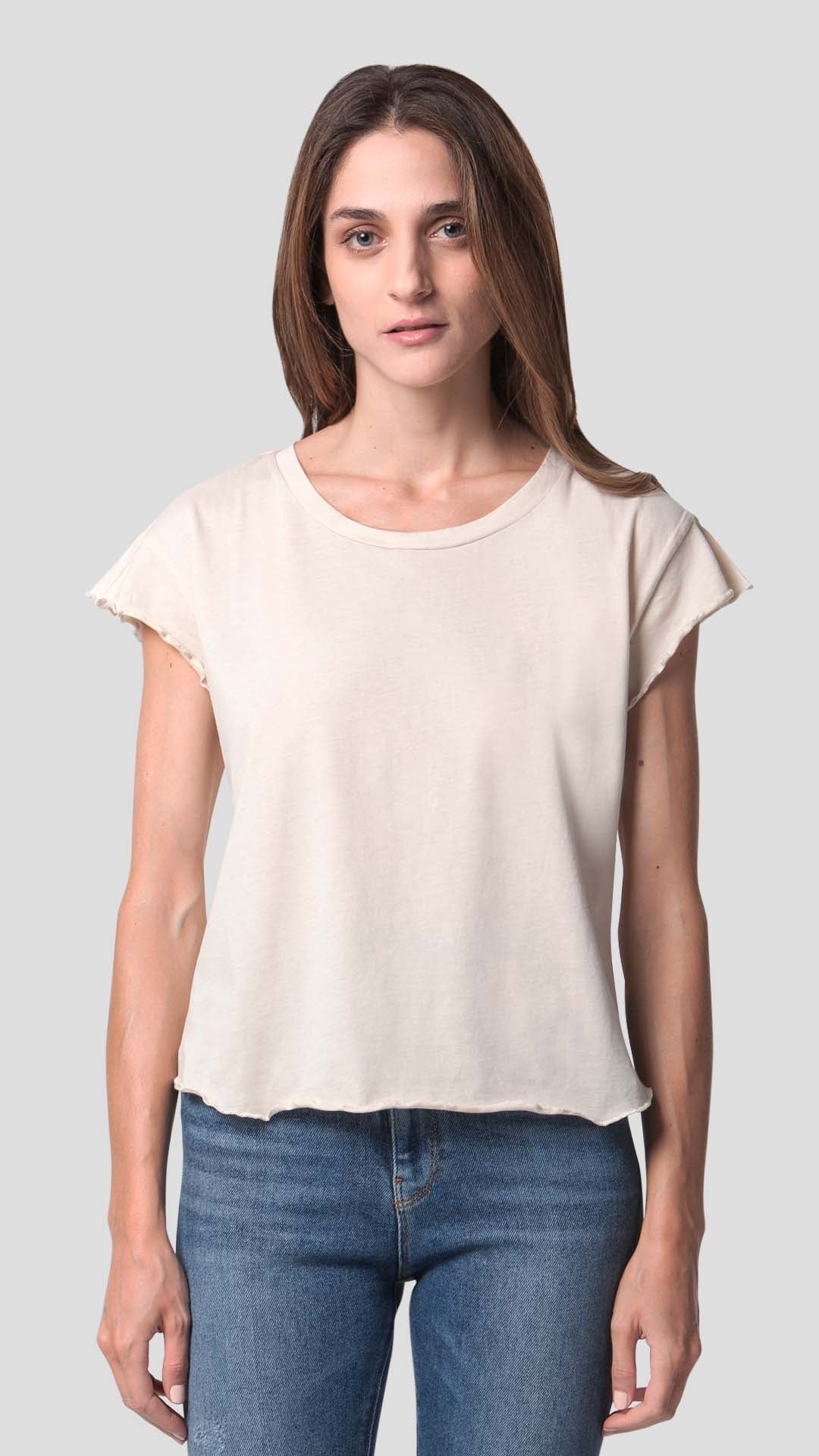 Women's eco-friendly Karma t-shirt in Off-White by ROUTE 67 ATHENS, handcrafted in Greece