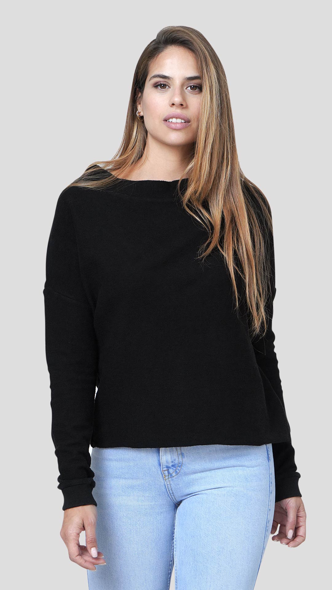 Open Back Ribbon Sweatshirt, in Black, Front View