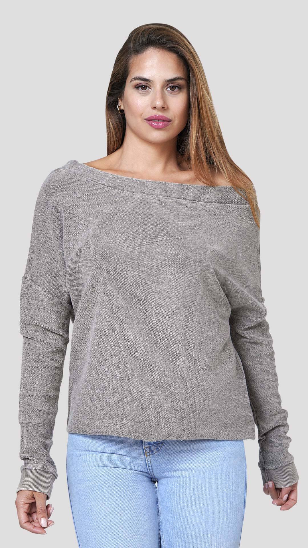 Open Back Ribbon Sweatshirt, in Beige, Front View