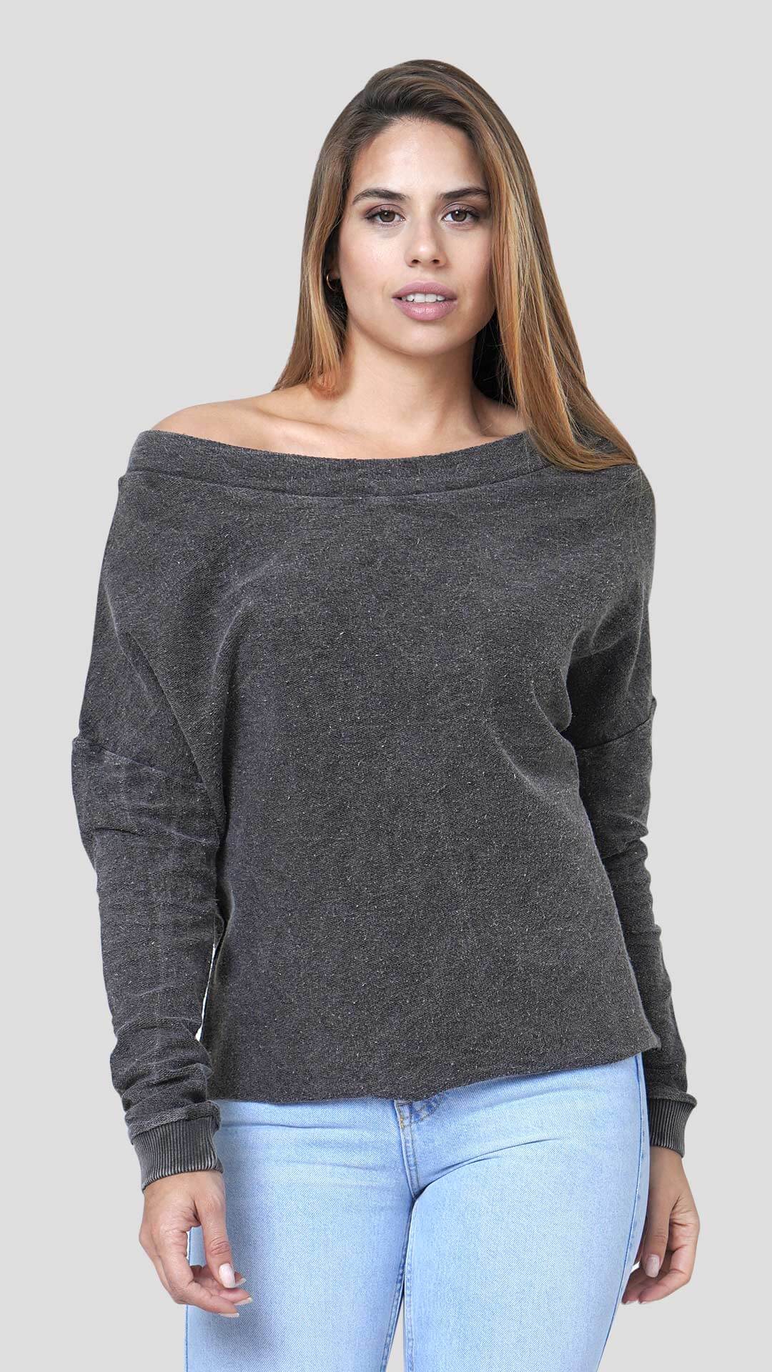 Open Back Ribbon Sweatshirt, in Dark Grey, Front View
